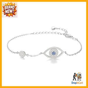 Dainty Adjustable Evil Eye Charm Bracelet Gold Moissanite Minimal Chic Jewelry